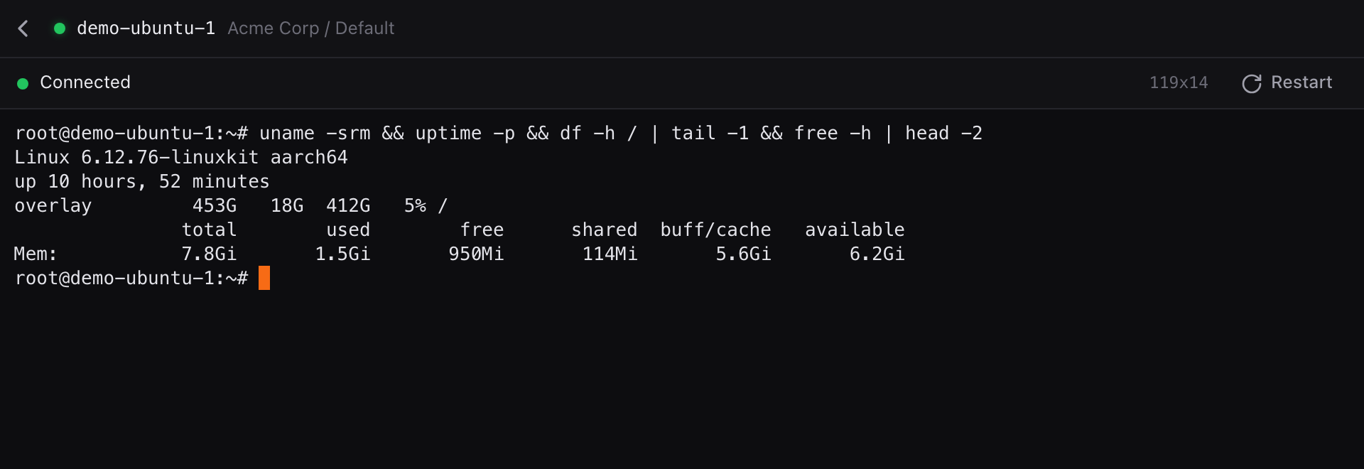 Remote terminal session on a Linux device